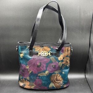 Patricia Nash Floral Leather Tote Bag Med Multicolor‎ Shoulder Black Purple Blue